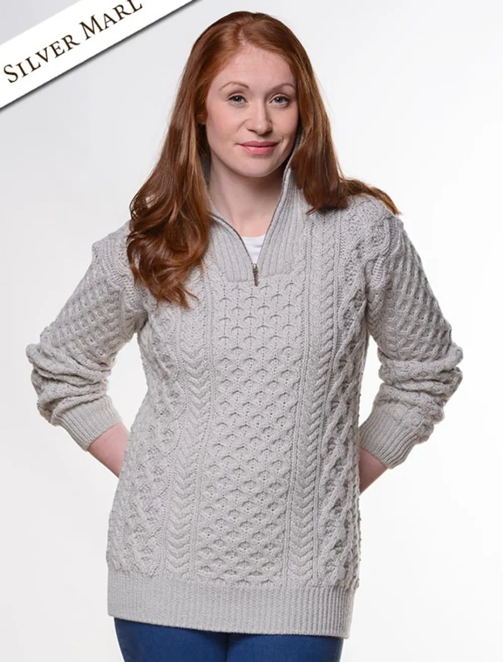 Glenaran Sweaters^Womens Heavyweight Merino Wool Aran Troyer