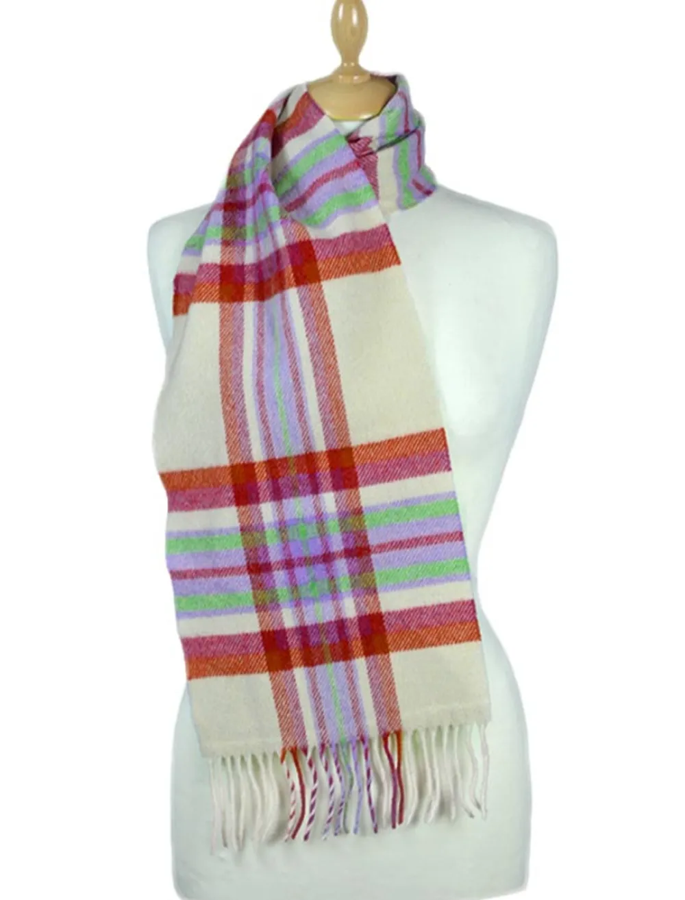 Glenaran Plaid & Tartan Scarves|Lambswool Scarves^Narrow Lambswool Plaid Scarf - Berries and Cream