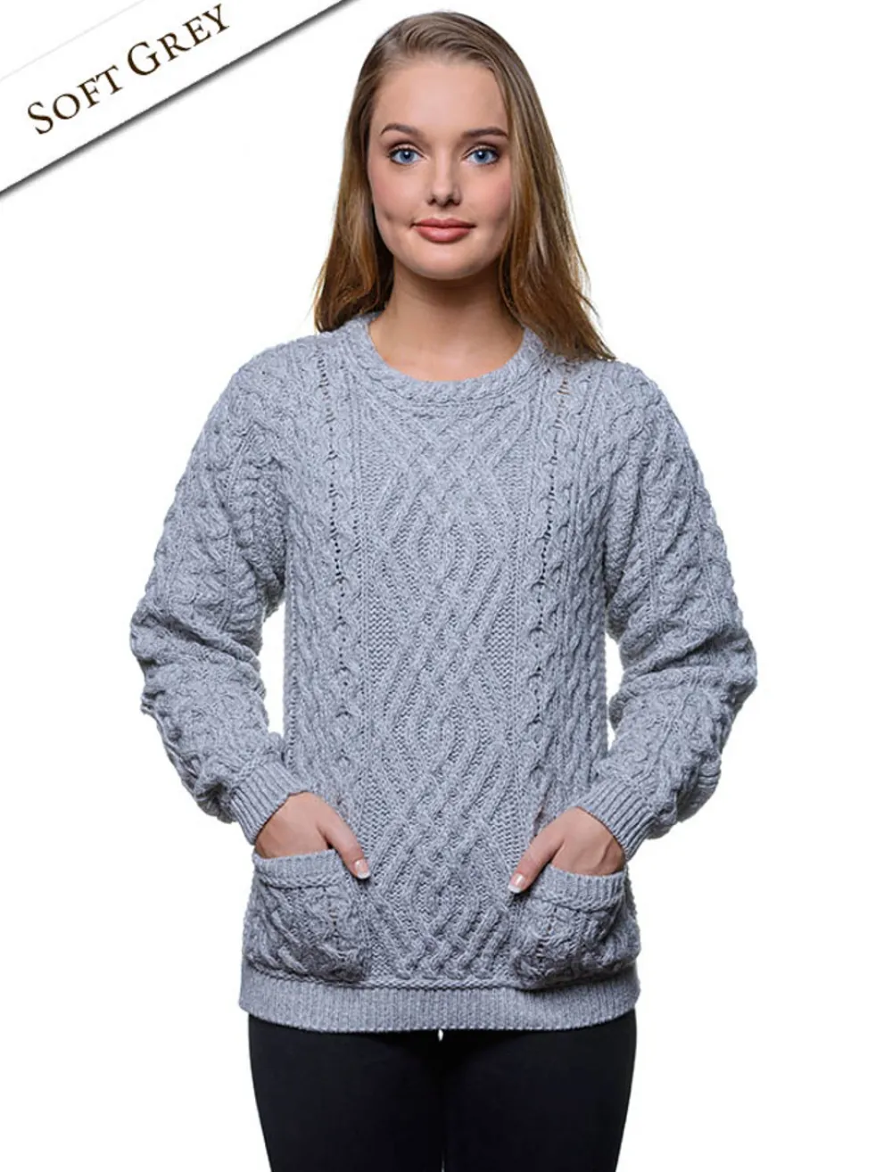Glenaran Sweaters^Cable Crew Neck Sweater with Pockets