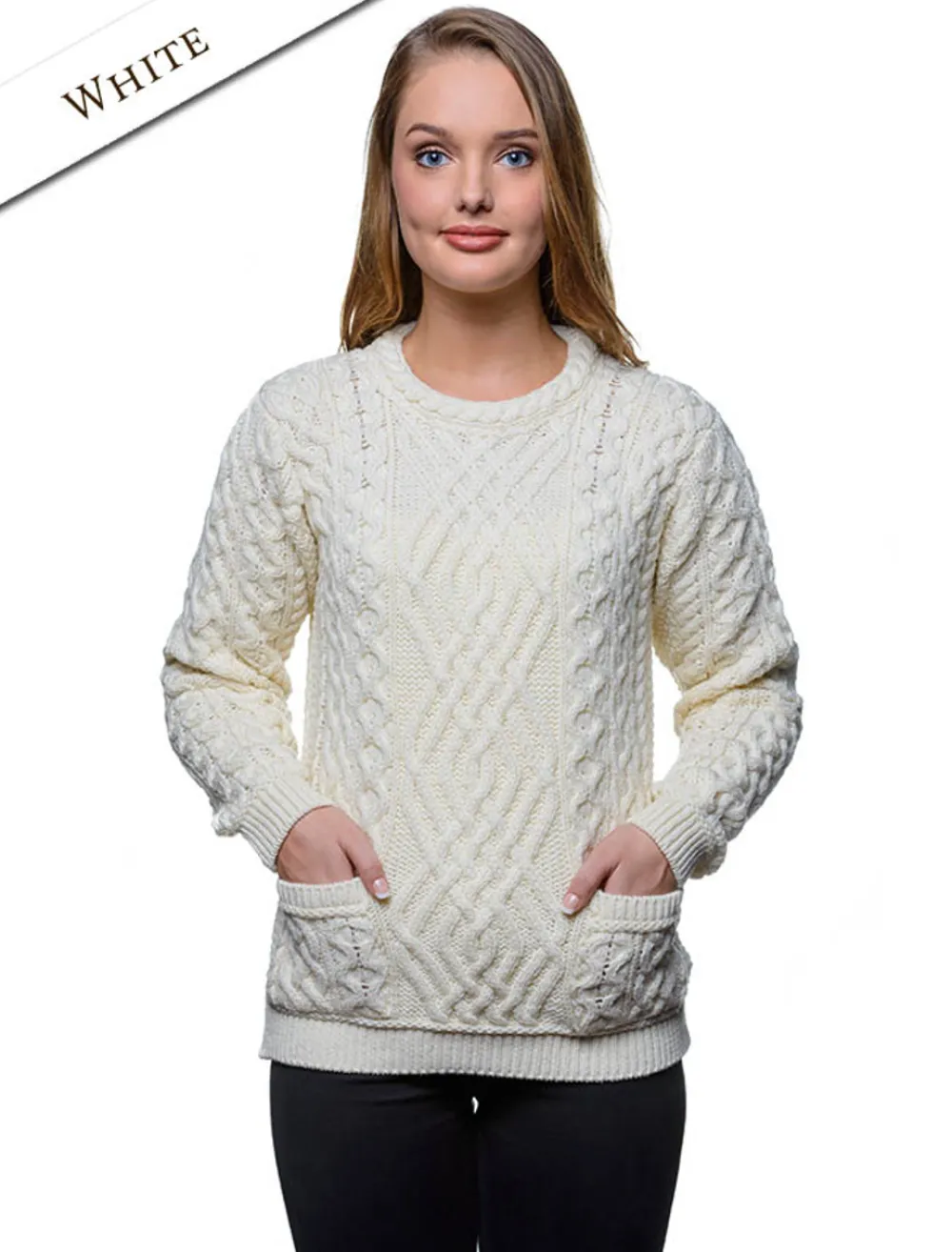 Glenaran Sweaters^Cable Crew Neck Sweater with Pockets