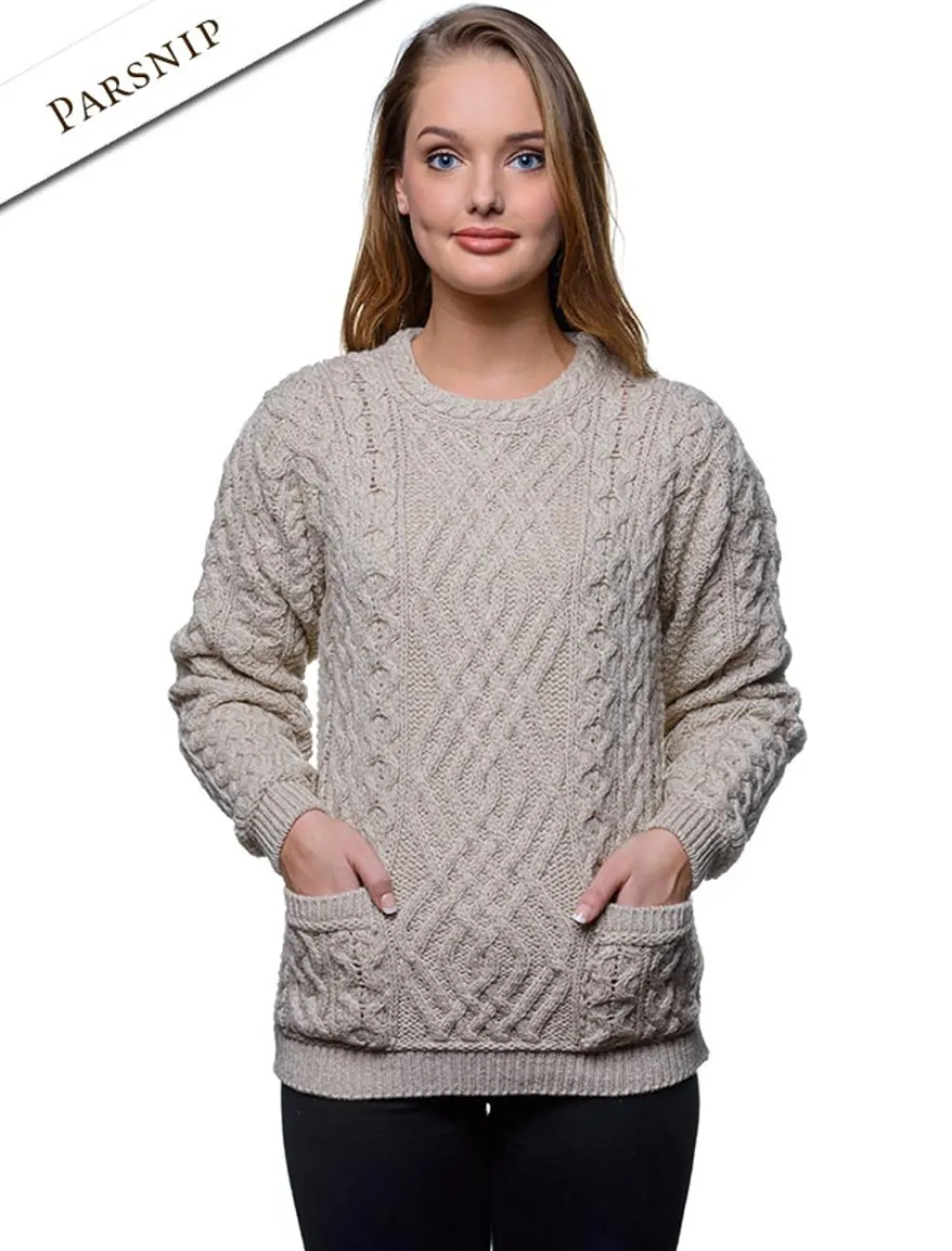 Glenaran Sweaters^Cable Crew Neck Sweater with Pockets