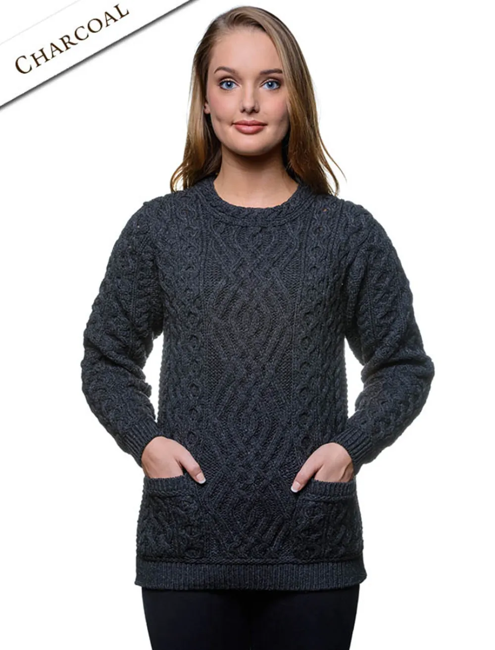 Glenaran Sweaters^Cable Crew Neck Sweater with Pockets