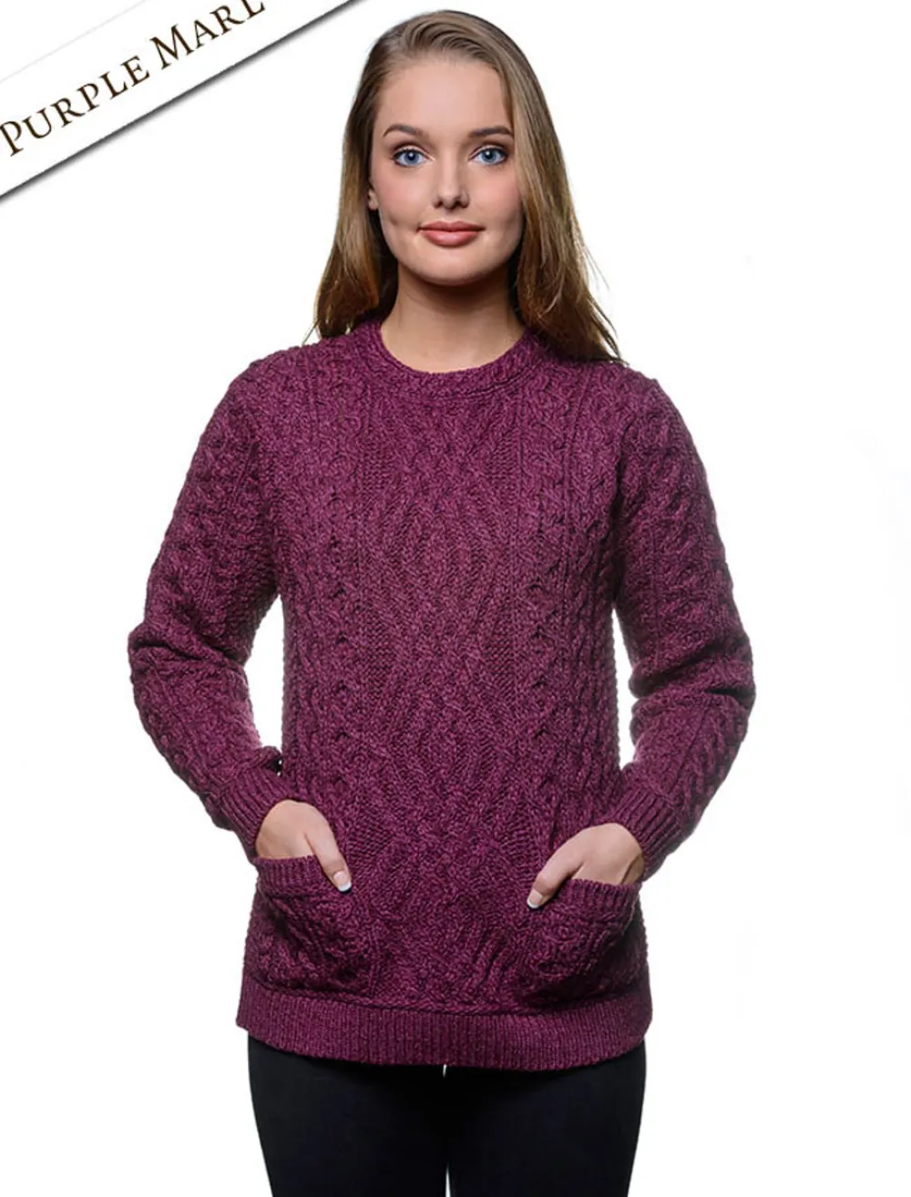 Glenaran Sweaters^Cable Crew Neck Sweater with Pockets