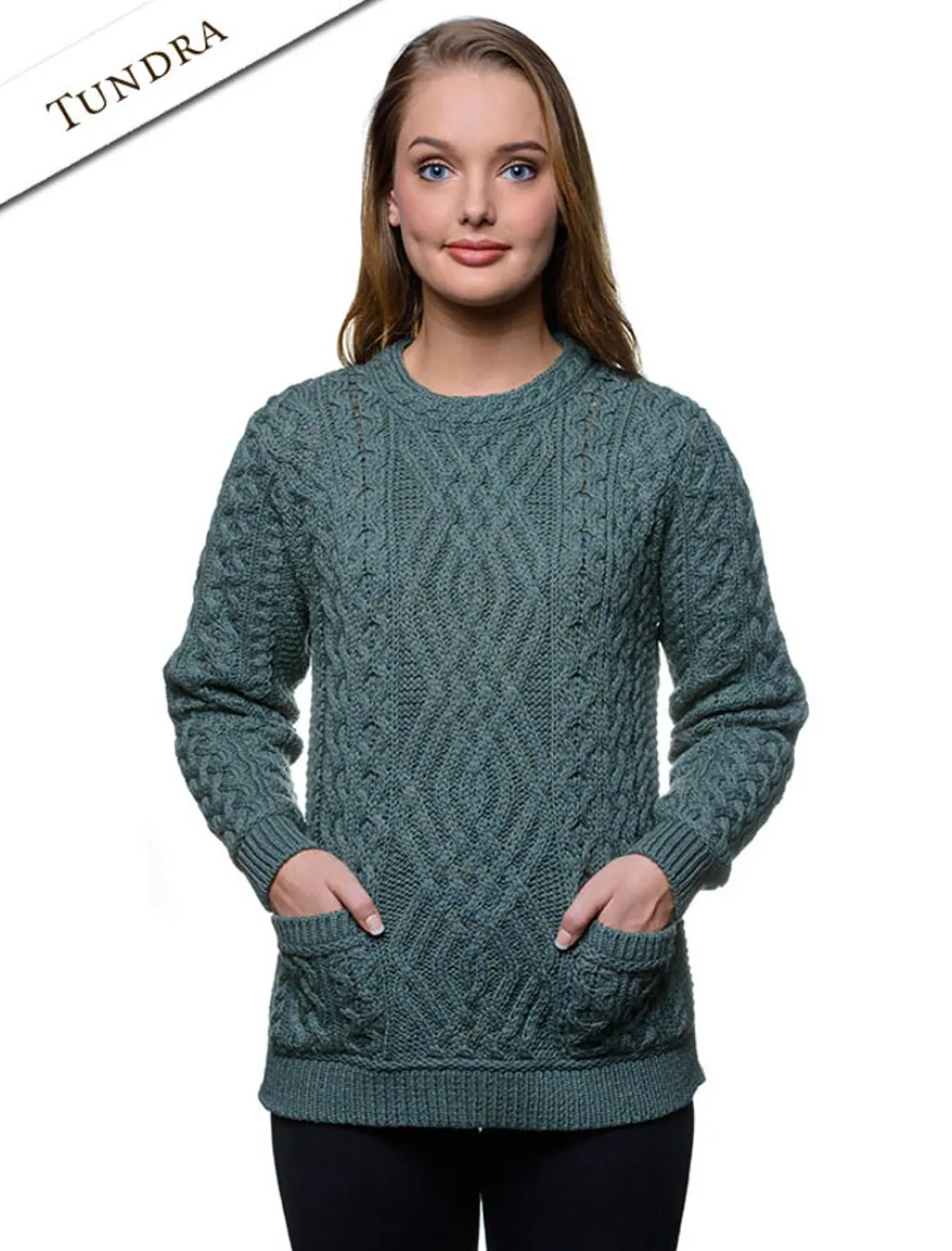 Glenaran Sweaters^Cable Crew Neck Sweater with Pockets