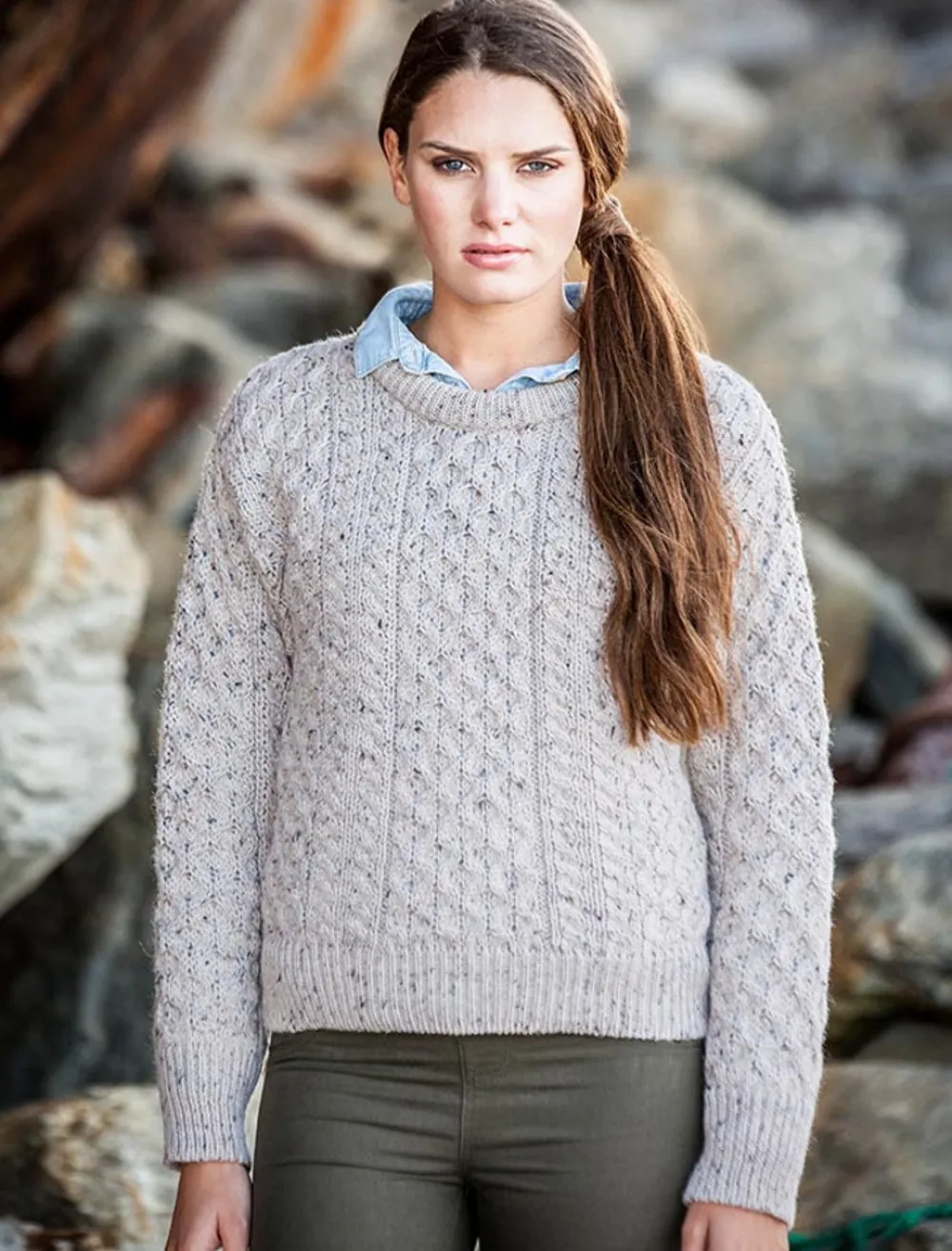 Glenaran Sweaters^Women's Heavyweight Traditional Aran Wool Sweater