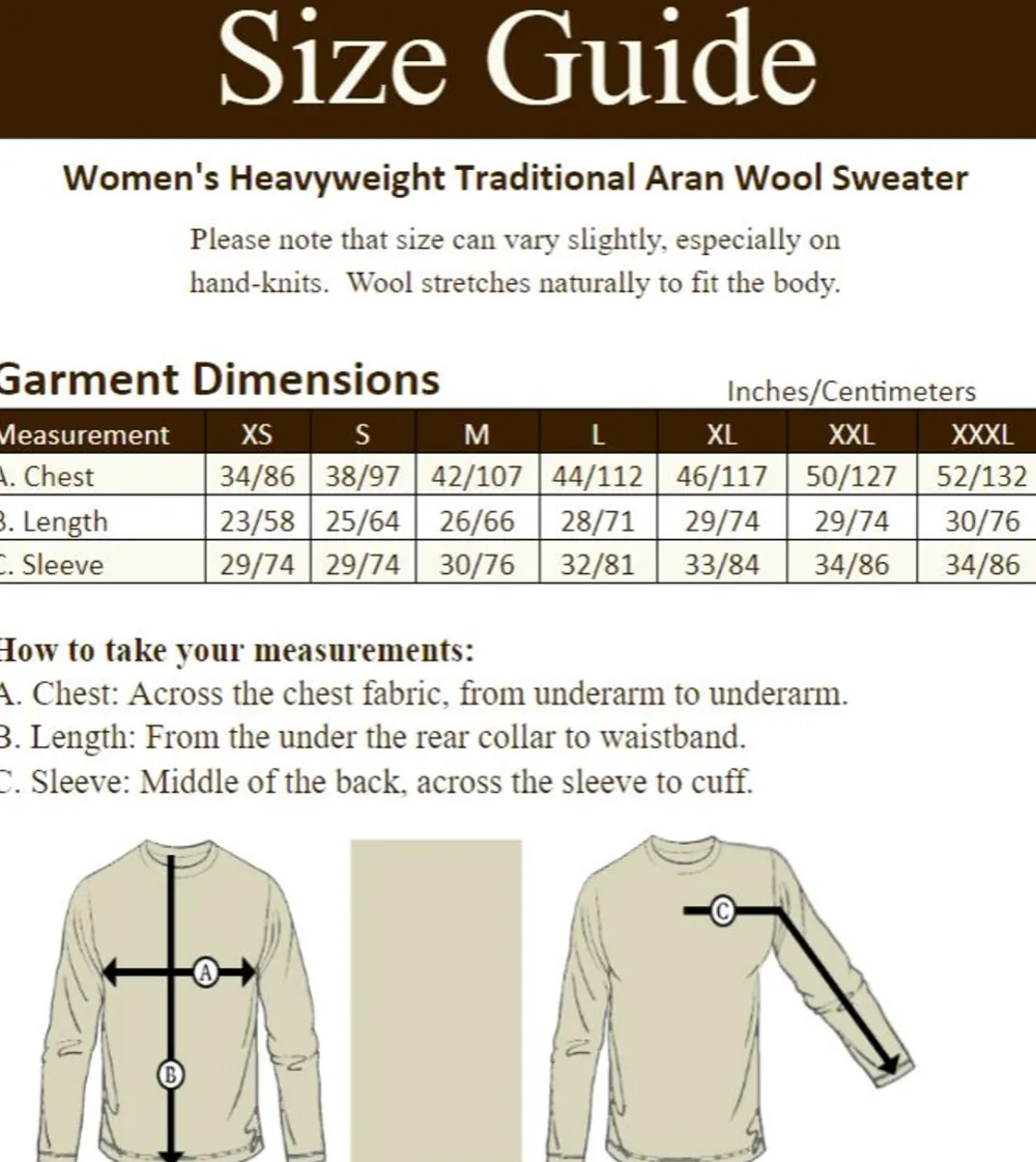 Glenaran Sweaters^Women's Heavyweight Traditional Aran Wool Sweater