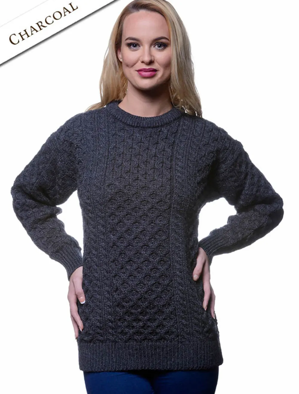 Glenaran Sweaters^Women's Heavyweight Traditional Aran Wool Sweater