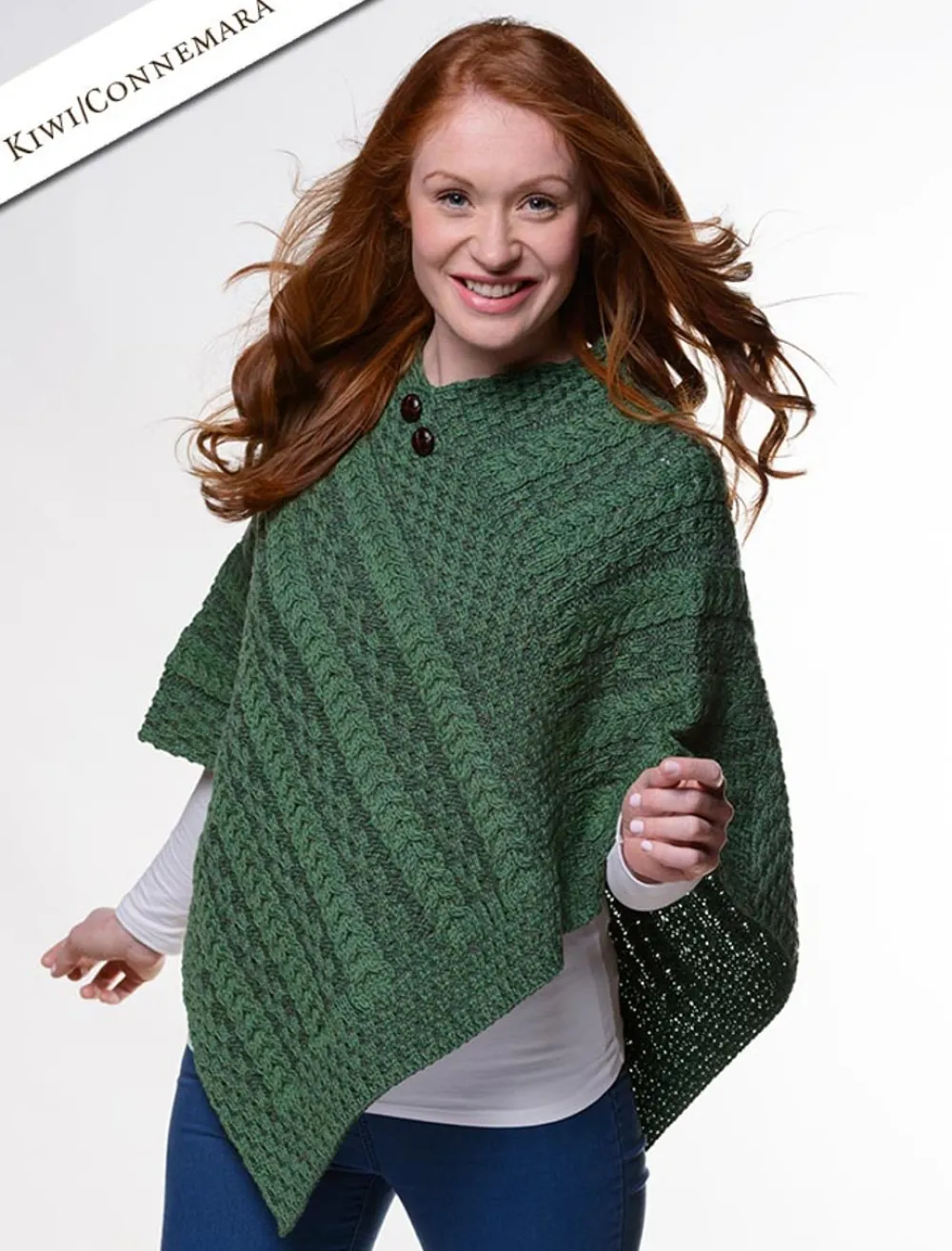 Glenaran Ponchos, Capes & Shawls^Plated Aran Poncho with Button Detail