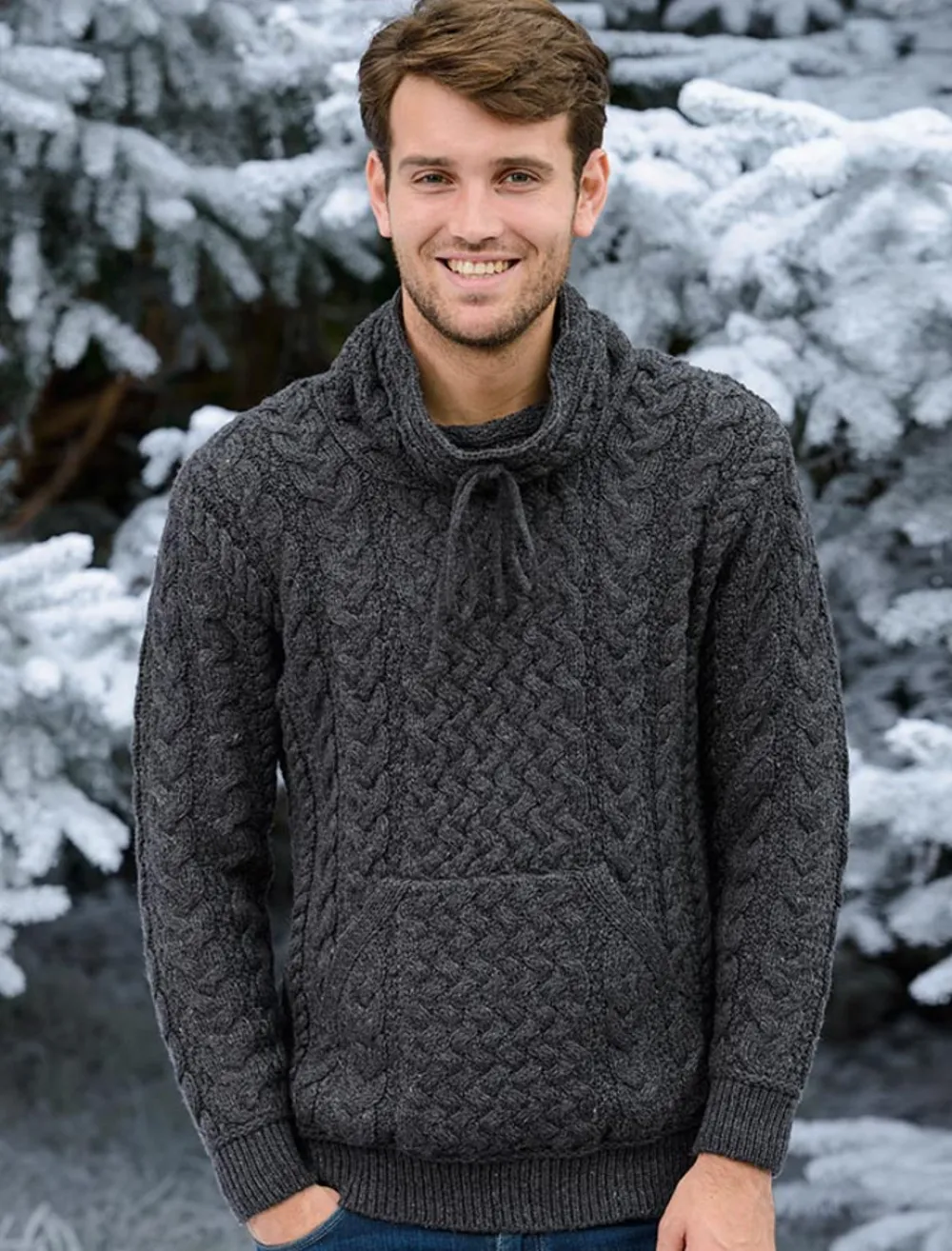 Glenaran Sweaters^Men's Cowl Neck Aran Sweater