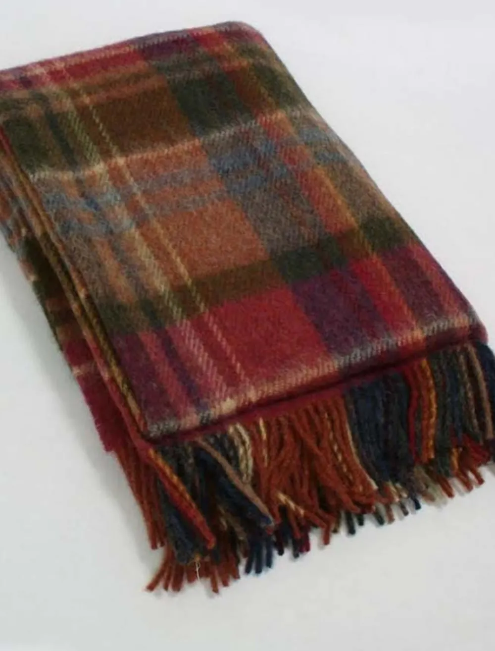 Glenaran Plaid & Tartan Throws^Plaid Wool Throw - Rust Cranberry Olive