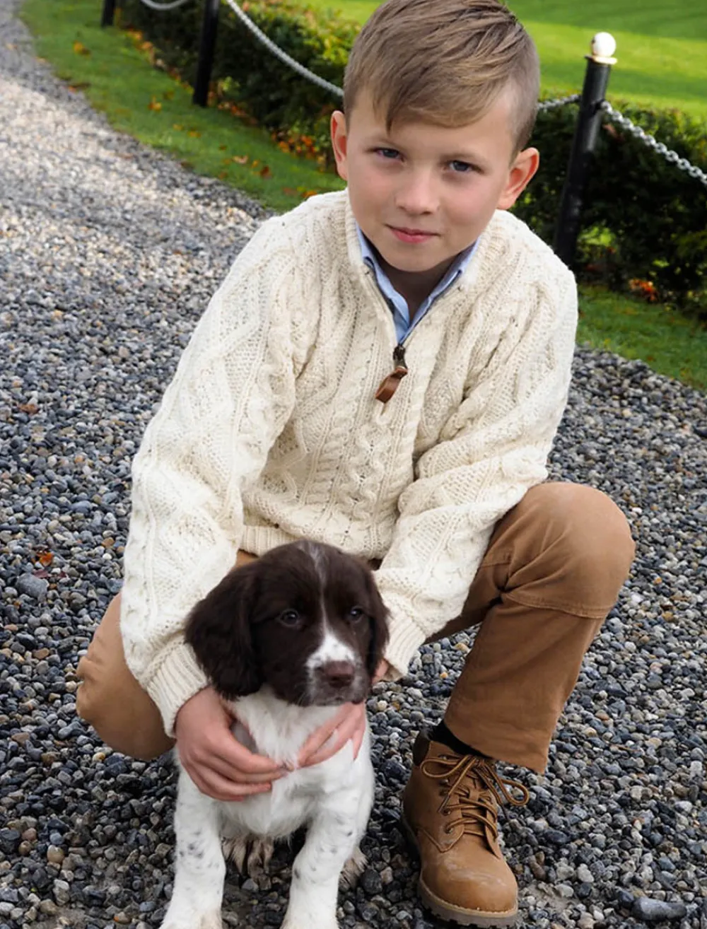 Glenaran Sweaters, Cardigans & Jackets^Kid's Zip Neck Aran Merino Wool Sweater