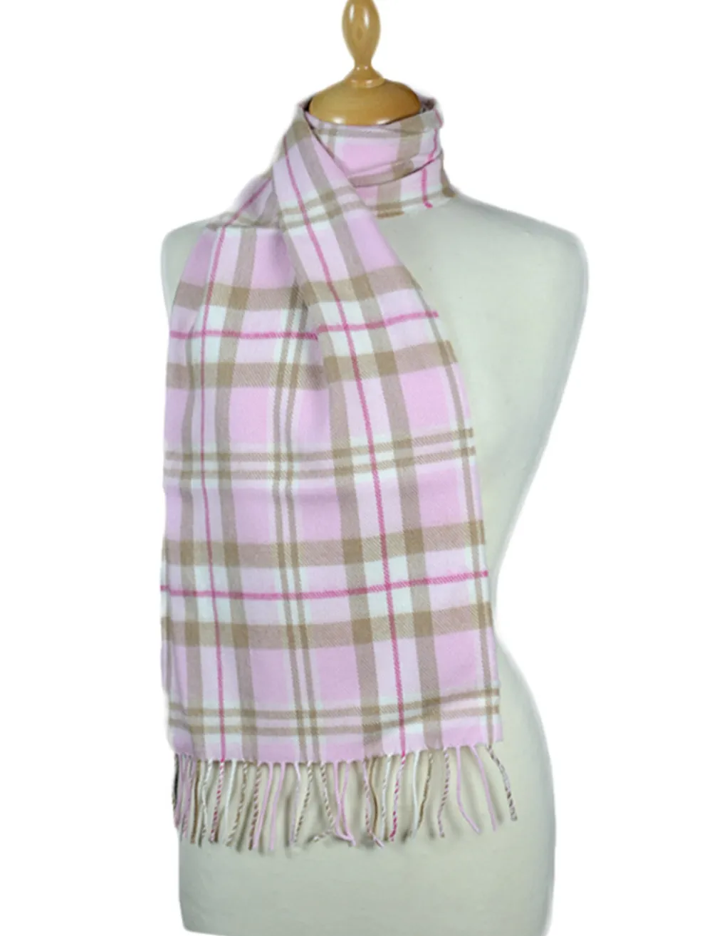 Glenaran Plaid & Tartan Scarves^Fine Merino Plaid Scarf - Pink Camel