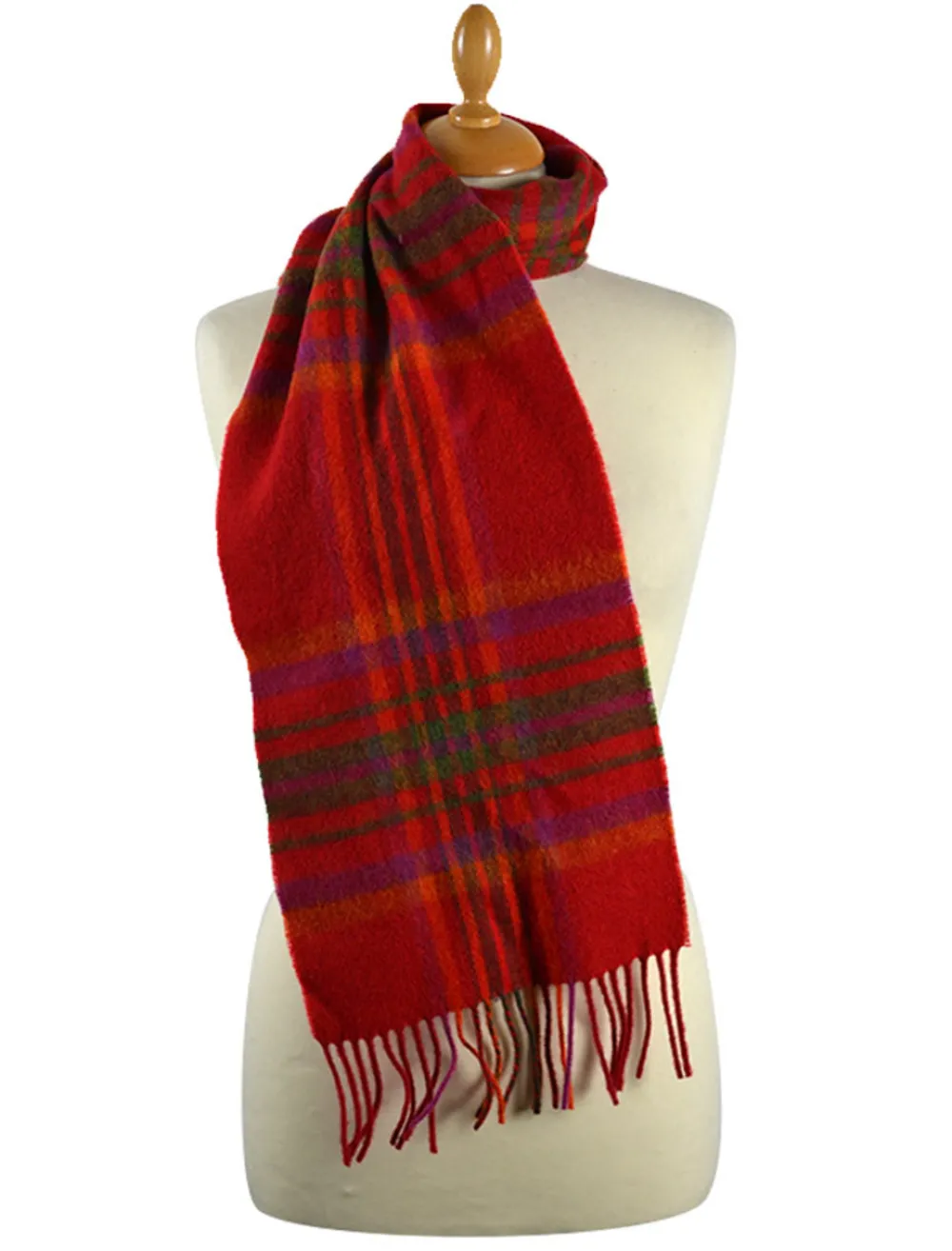 Glenaran Plaid & Tartan Scarves|Lambswool Scarves^Narrow Lambswool Checked Scarf - Red Pink Plaid