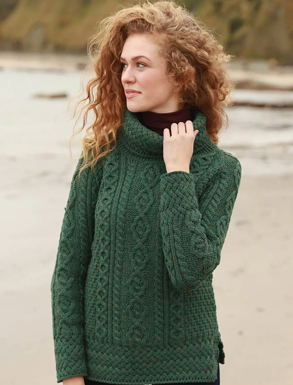 Glenaran Sweaters^Aran Cowl Neck Tunic Sweater