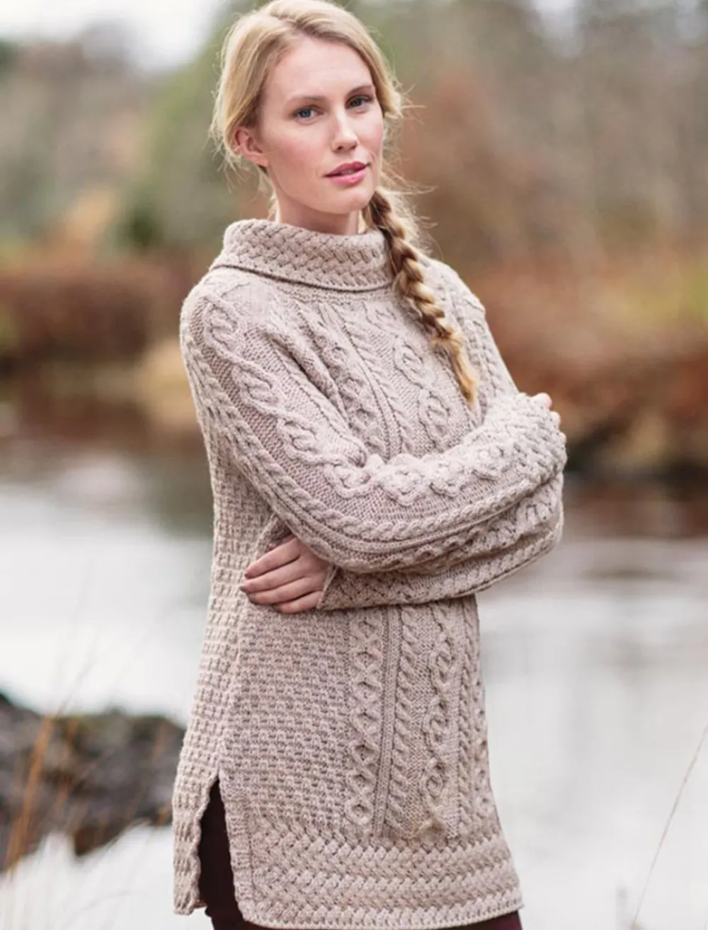 Glenaran Sweaters^Aran Cowl Neck Tunic Sweater