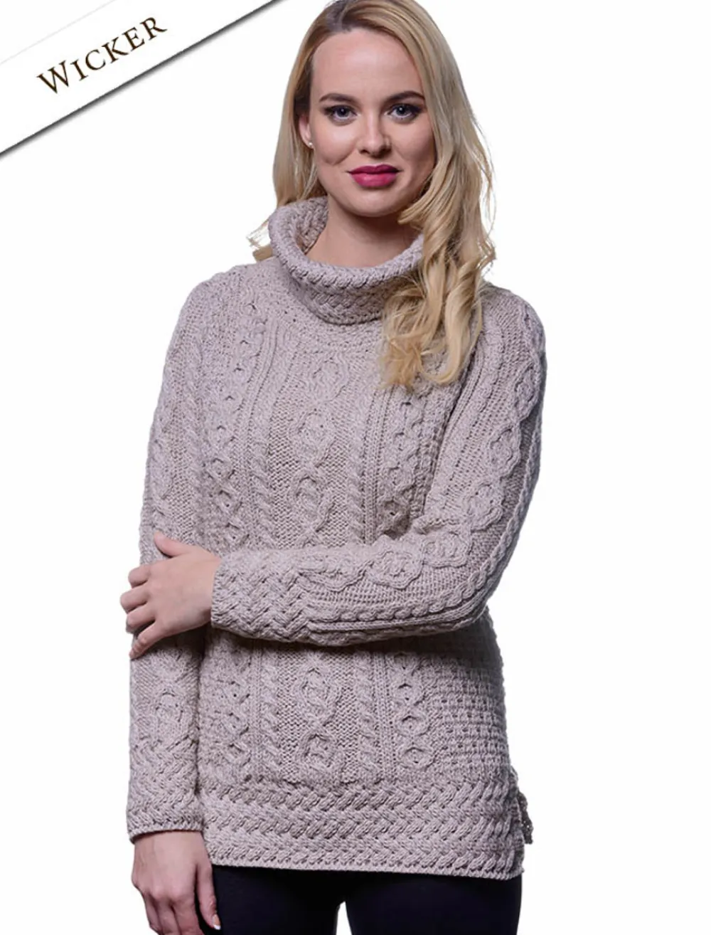 Glenaran Sweaters^Aran Cowl Neck Tunic Sweater