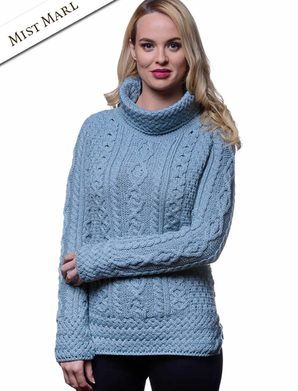 Glenaran Sweaters^Aran Cowl Neck Tunic Sweater