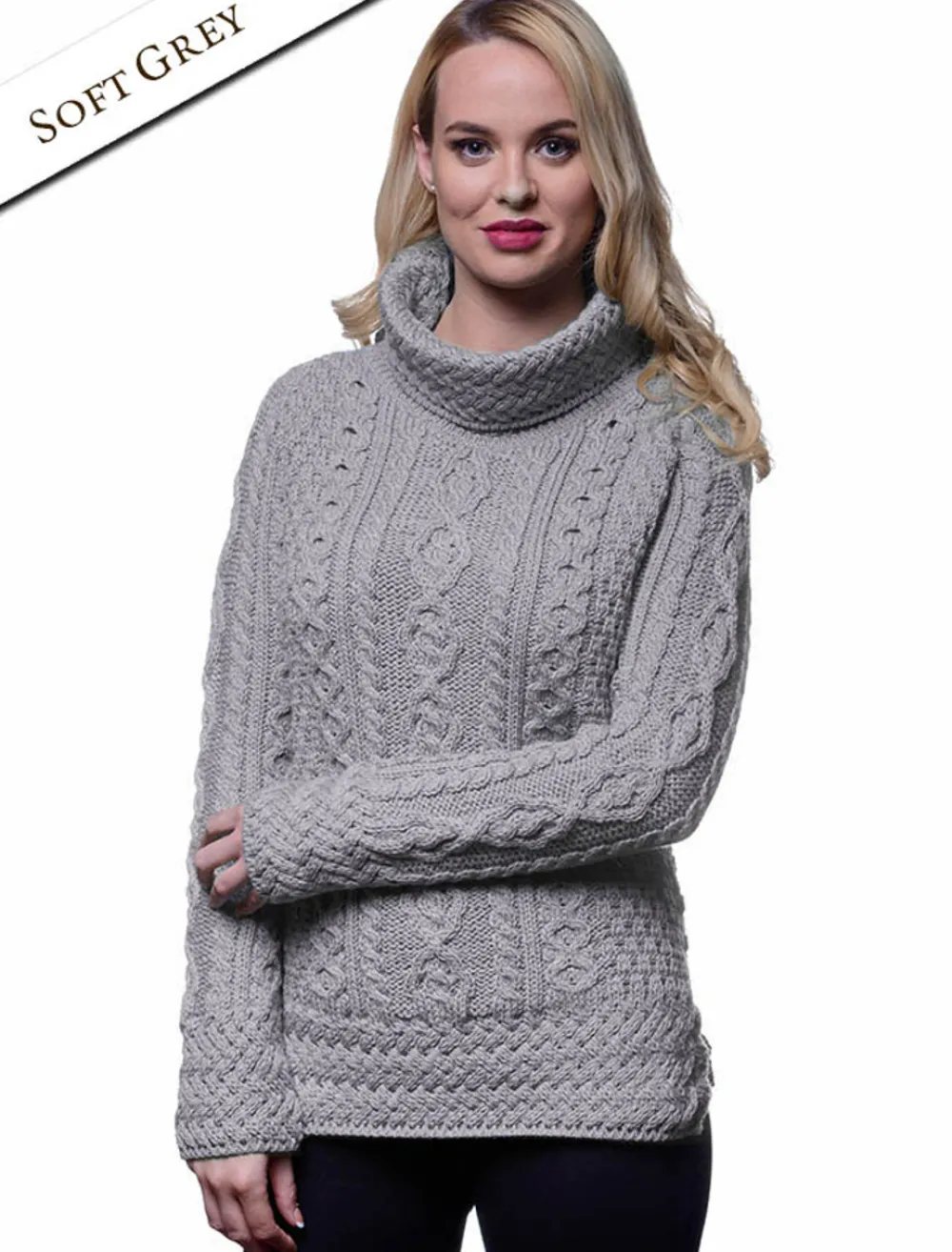 Glenaran Sweaters^Aran Cowl Neck Tunic Sweater