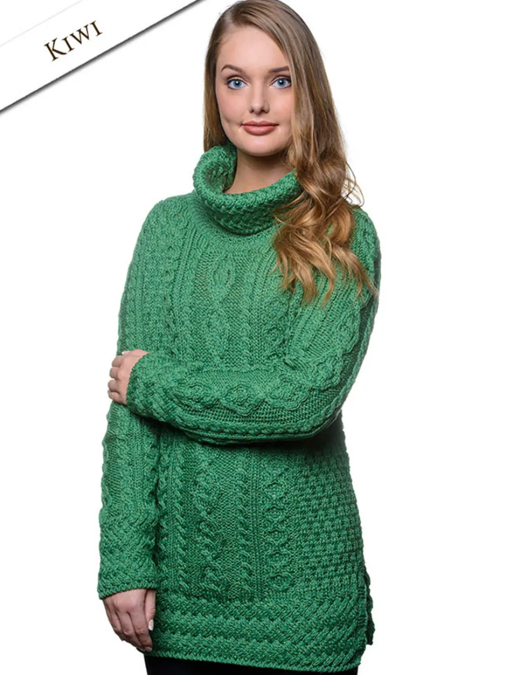 Glenaran Sweaters^Aran Cowl Neck Tunic Sweater