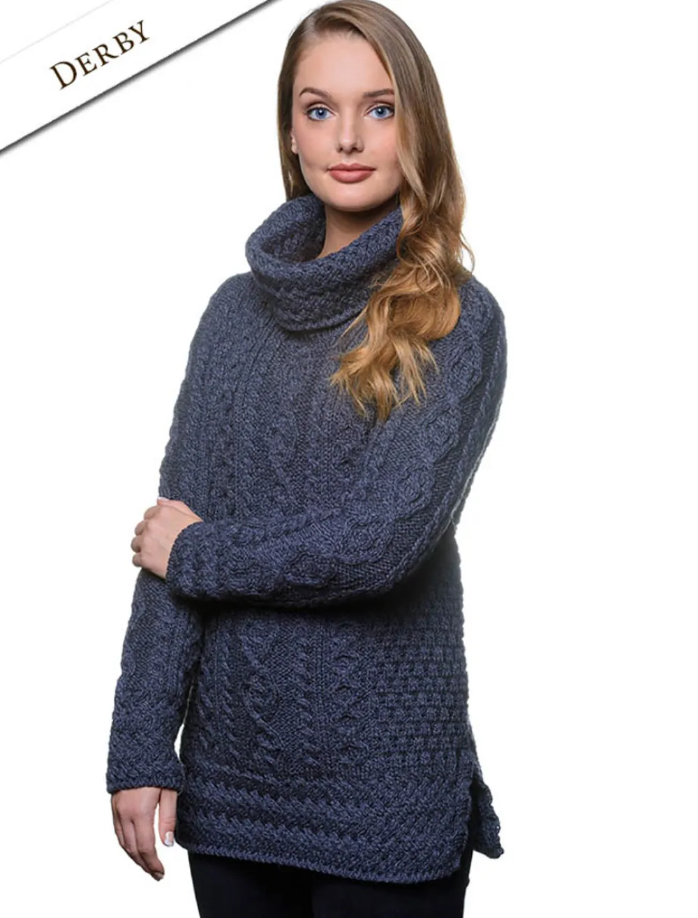 Glenaran Sweaters^Aran Cowl Neck Tunic Sweater