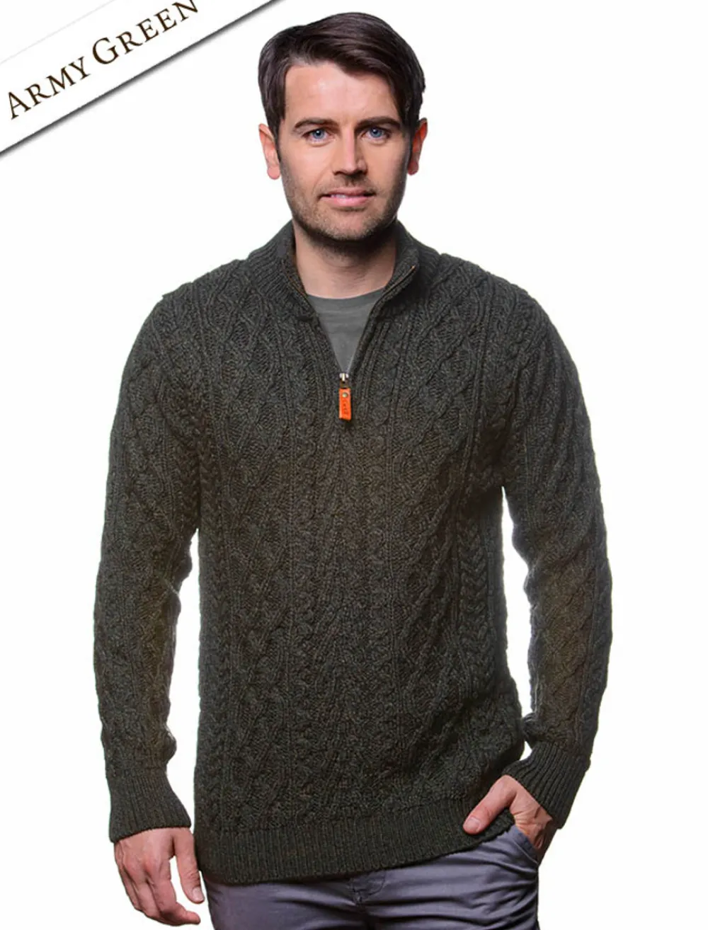 Glenaran Sweaters^Zip-Neck Aran Sweater
