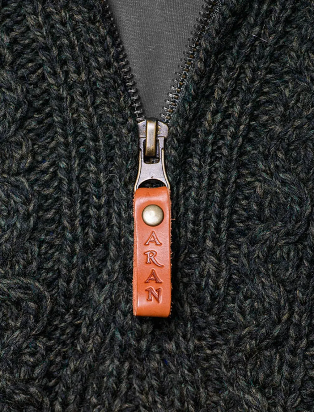 Glenaran Sweaters^Zip-Neck Aran Sweater