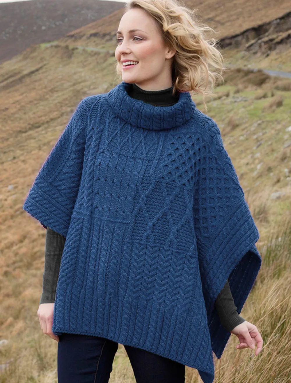 Glenaran Ponchos, Capes & Shawls^Merino Wool Patchwork Poncho with Collar
