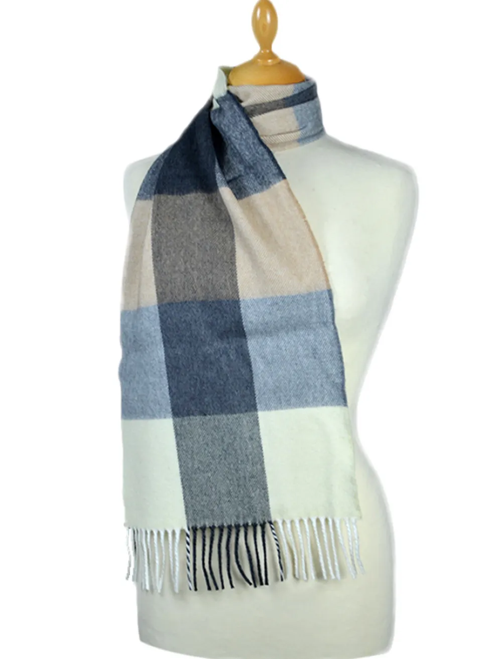 Glenaran Plaid & Tartan Scarves^Fine Merino Check Scarf - Cream Grey Beige