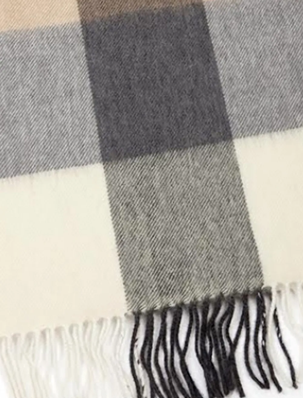 Glenaran Plaid & Tartan Scarves^Fine Merino Check Scarf - Cream Grey Beige