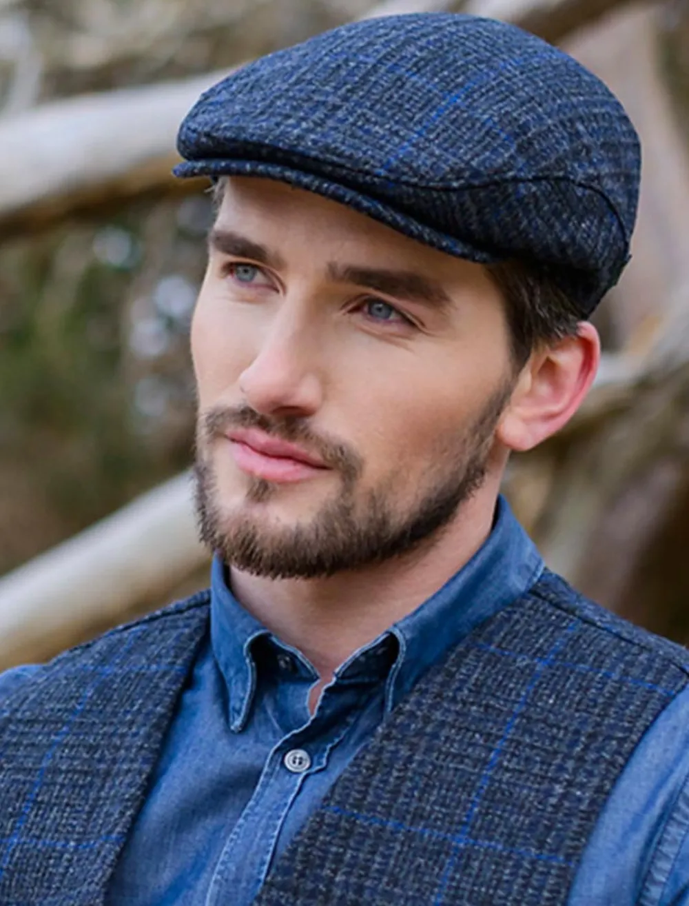 Glenaran Irish Flat Caps^Trinity Tweed Flat Cap - Charcoal with Blue