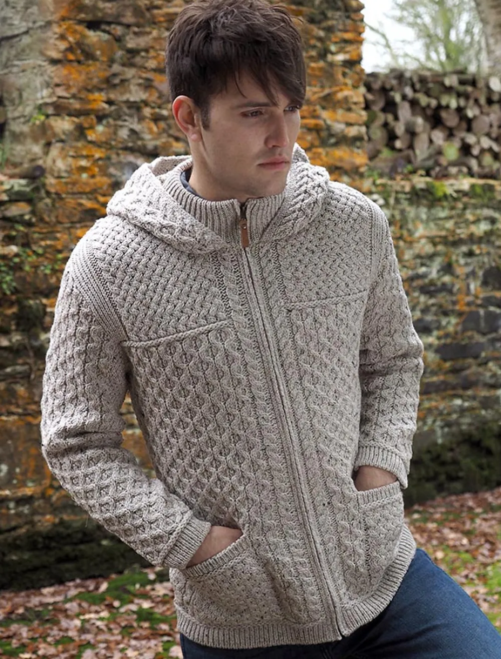 Glenaran Cardigans, Jackets & Coats^Hooded Merino Aran Jacket