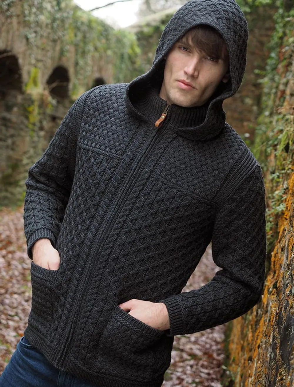 Glenaran Cardigans, Jackets & Coats^Hooded Merino Aran Jacket