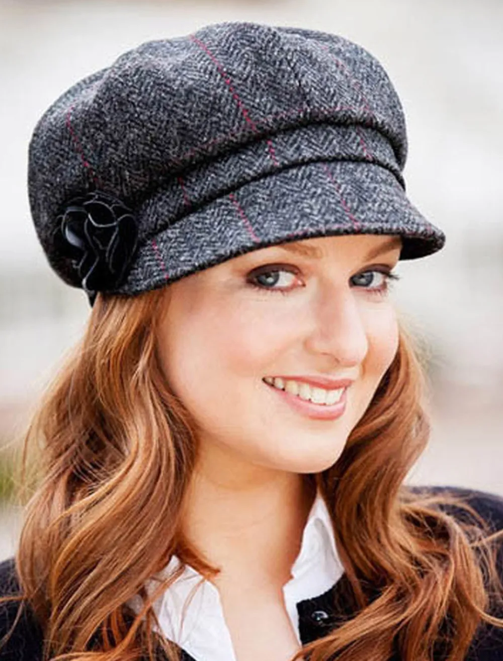 Glenaran Caps & Hats^Ladies Newsboy Hat - Charcoal Plaid