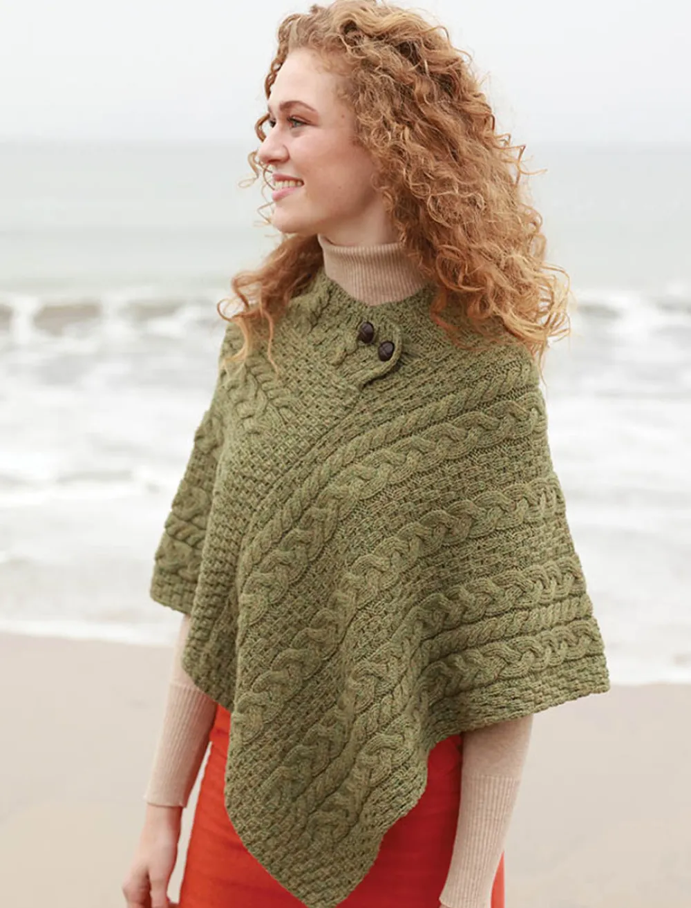 Glenaran Ponchos, Capes & Shawls^Cable Aran Poncho With Button Detail