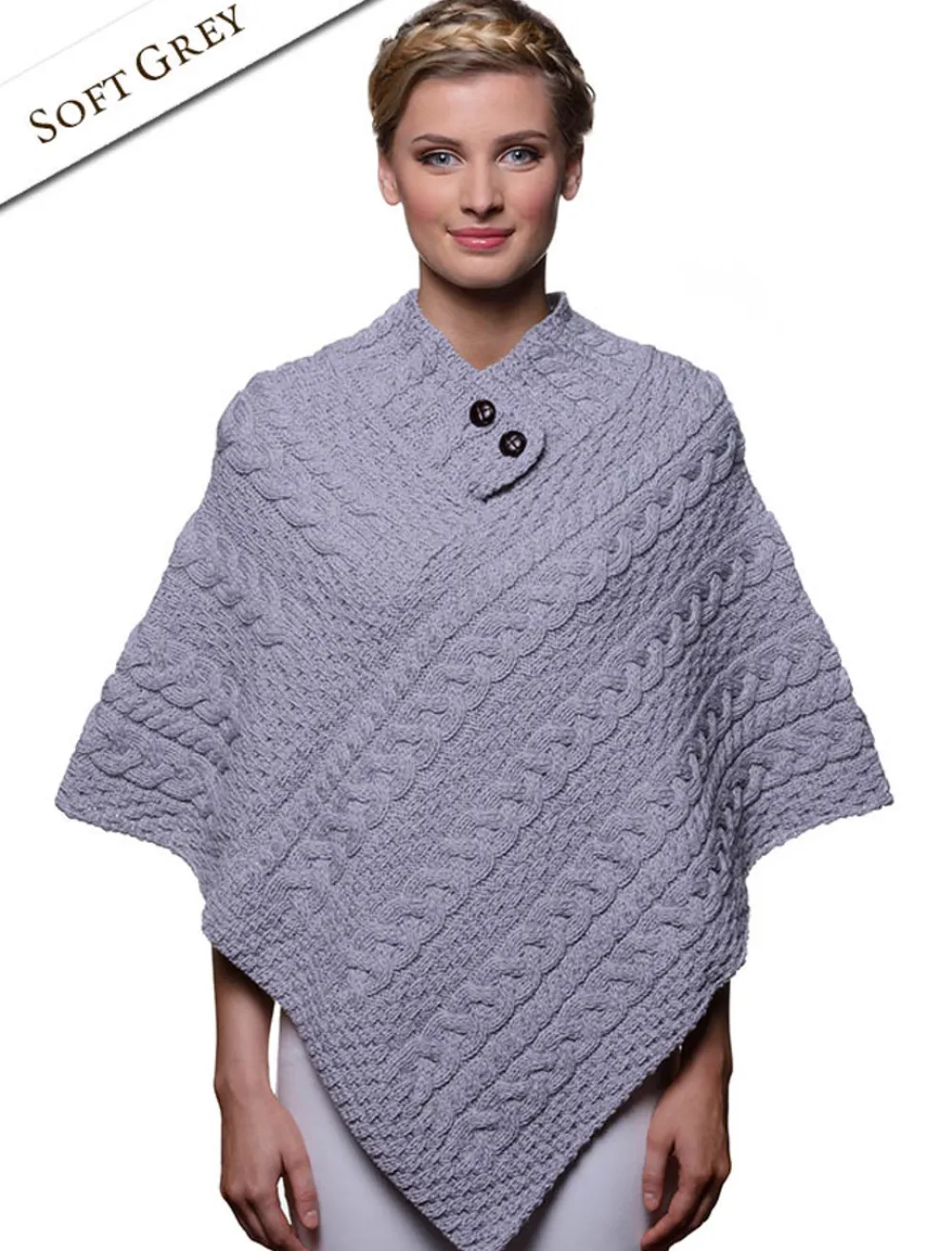 Glenaran Ponchos, Capes & Shawls^Cable Aran Poncho With Button Detail