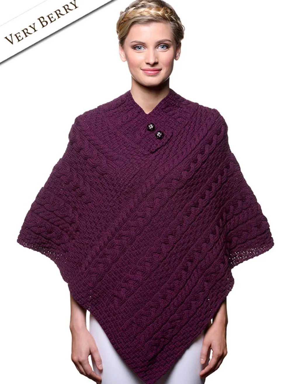 Glenaran Ponchos, Capes & Shawls^Cable Aran Poncho With Button Detail