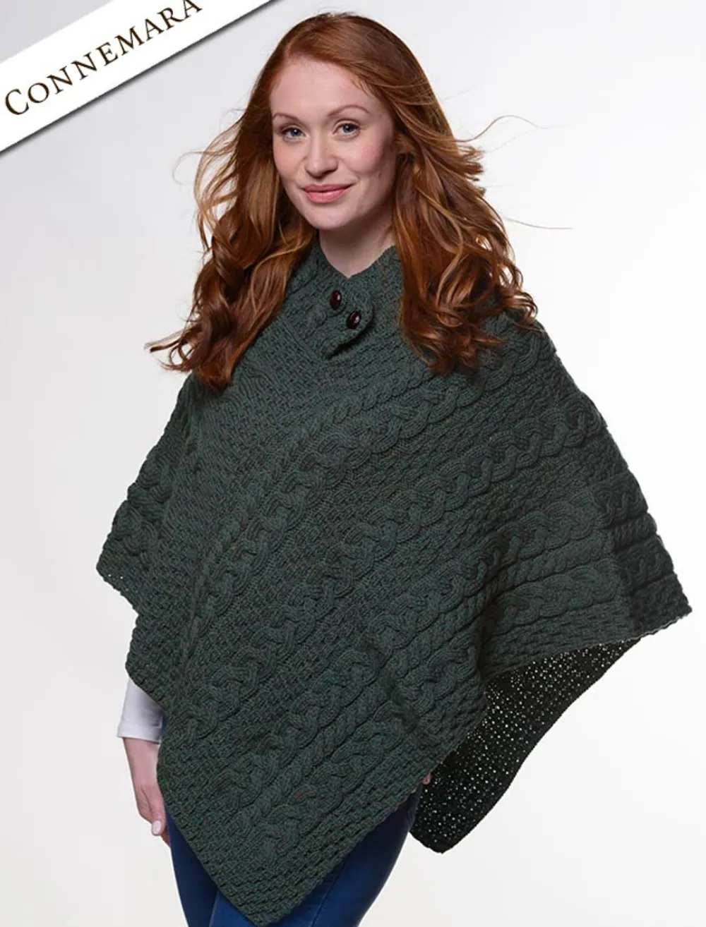 Glenaran Ponchos, Capes & Shawls^Cable Aran Poncho With Button Detail
