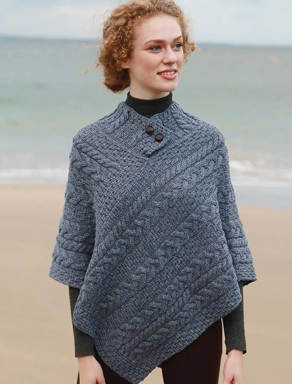 Glenaran Ponchos, Capes & Shawls^Cable Aran Poncho With Button Detail
