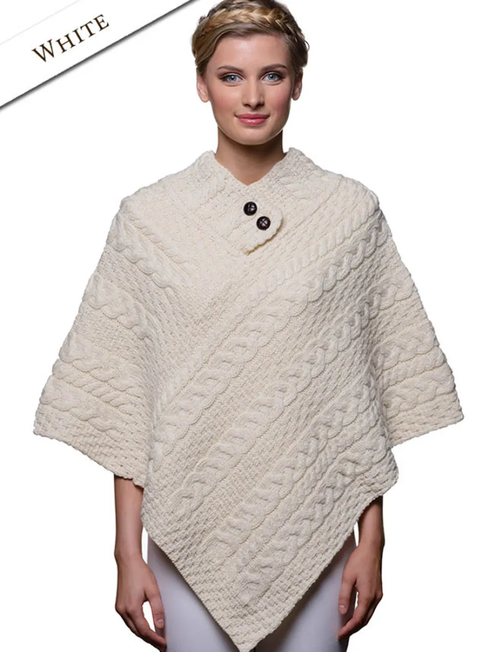 Glenaran Ponchos, Capes & Shawls^Cable Aran Poncho With Button Detail