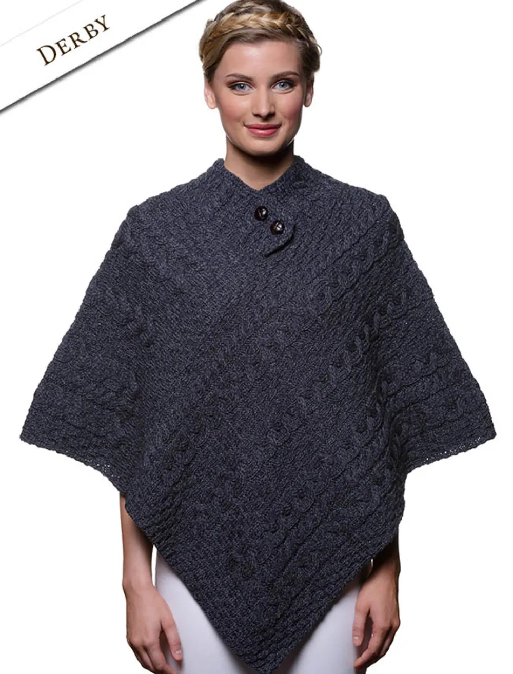Glenaran Ponchos, Capes & Shawls^Cable Aran Poncho With Button Detail