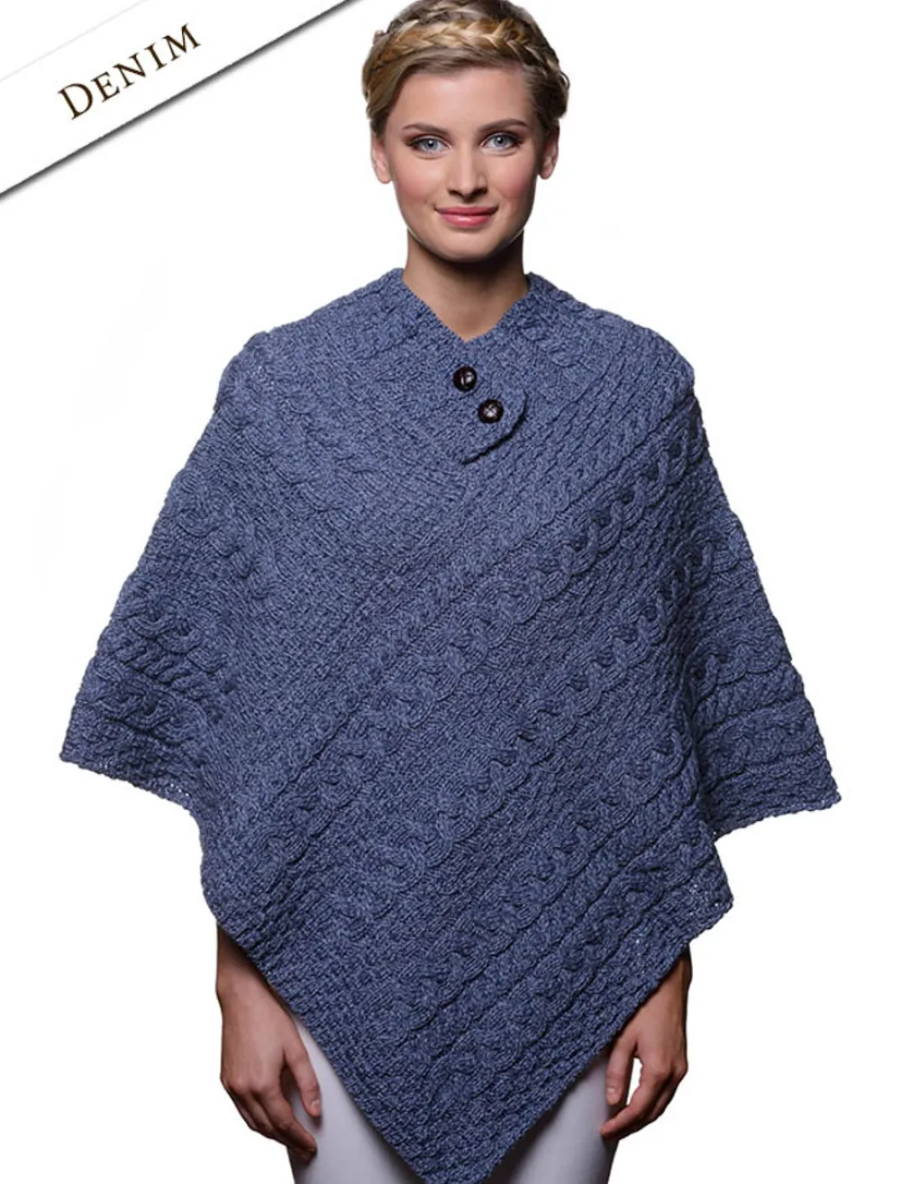 Glenaran Ponchos, Capes & Shawls^Cable Aran Poncho With Button Detail
