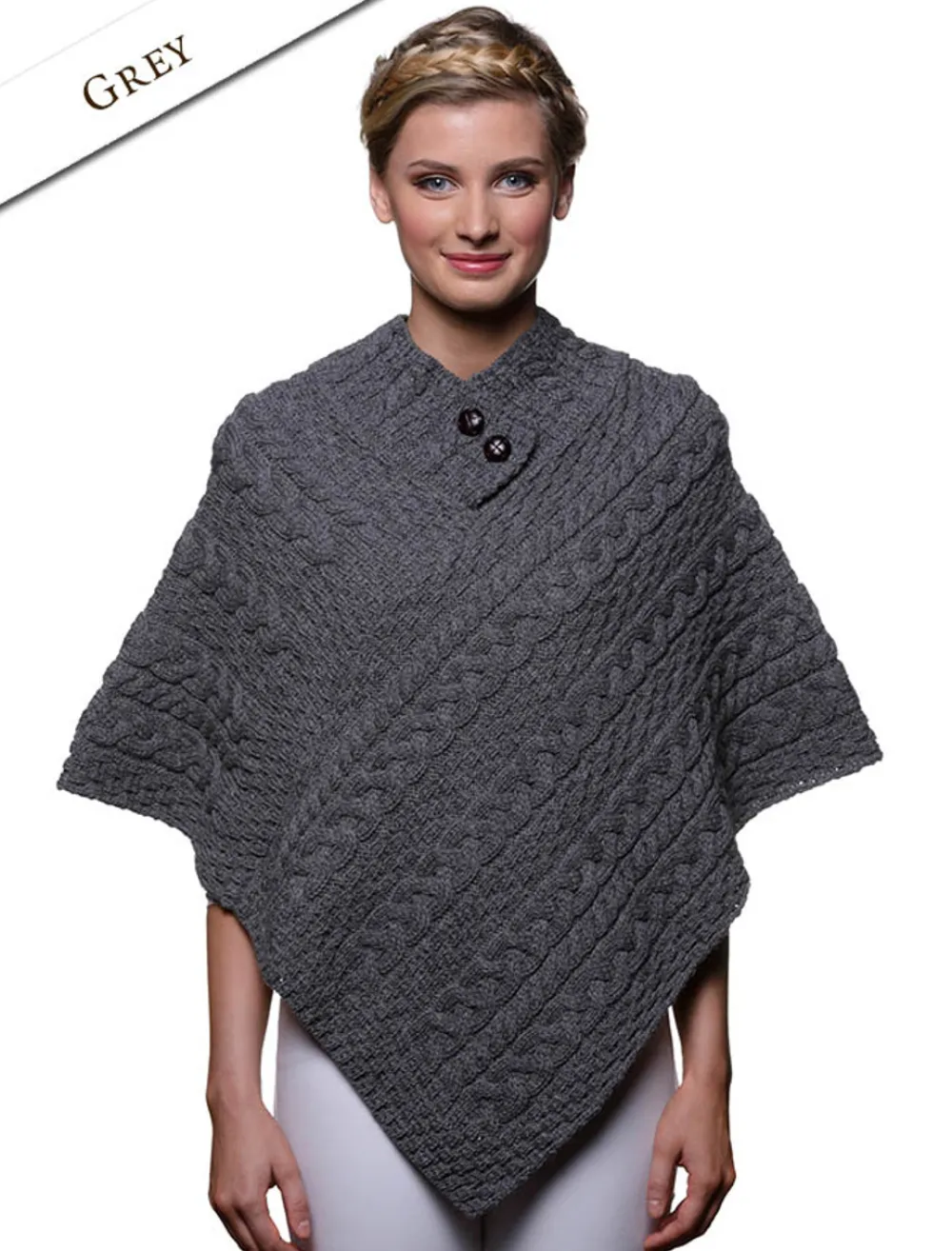 Glenaran Ponchos, Capes & Shawls^Cable Aran Poncho With Button Detail