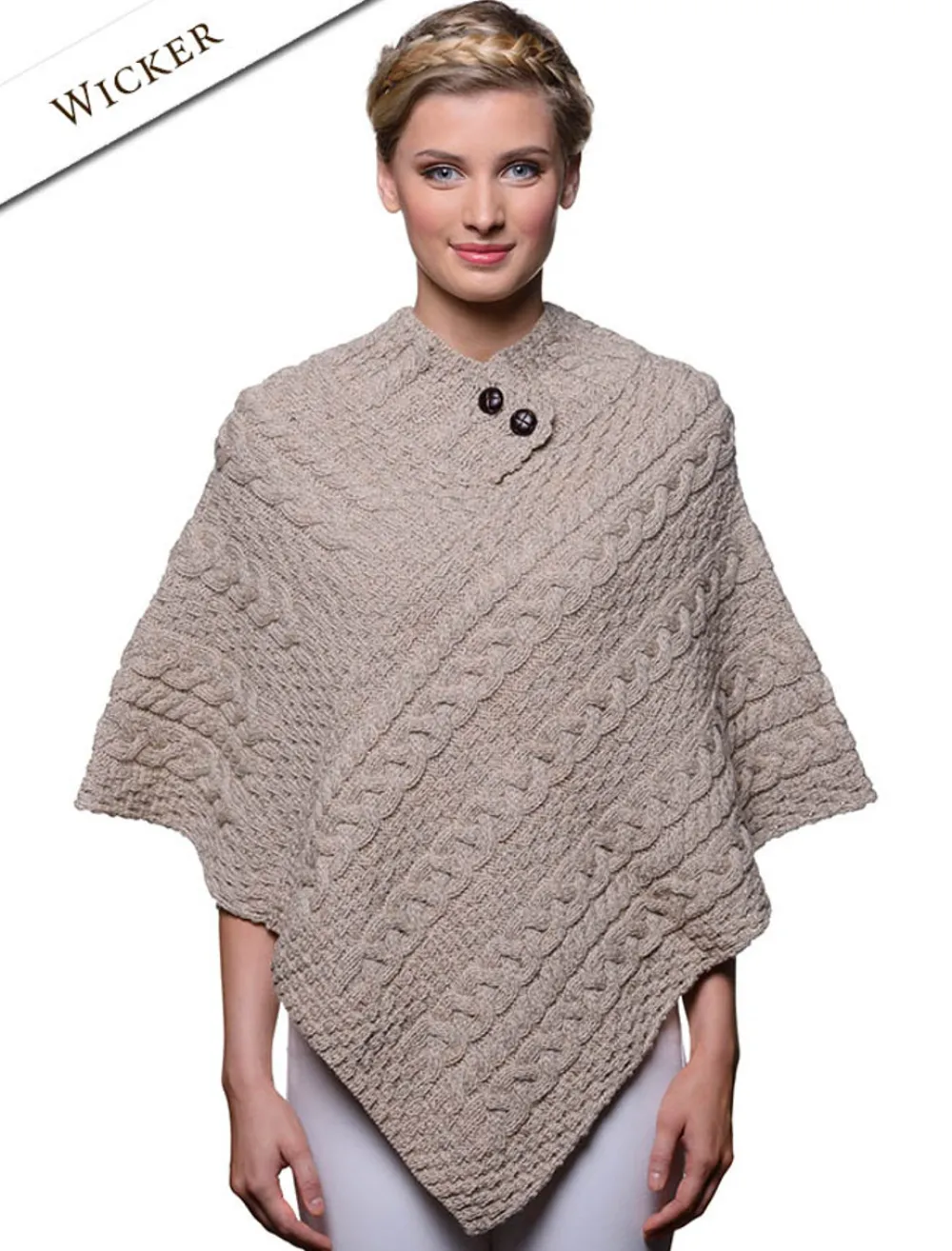 Glenaran Ponchos, Capes & Shawls^Cable Aran Poncho With Button Detail
