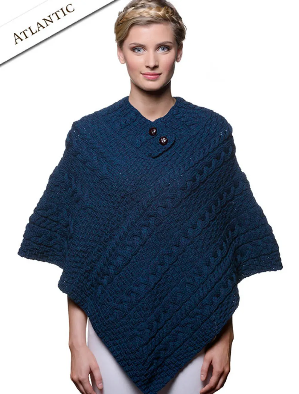 Glenaran Ponchos, Capes & Shawls^Cable Aran Poncho With Button Detail