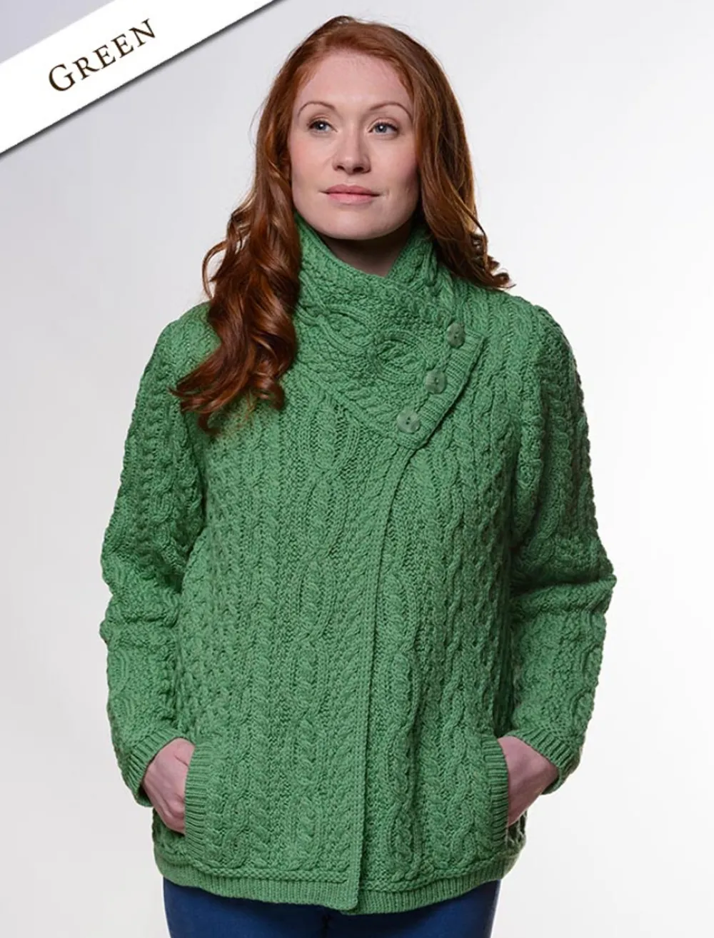 Glenaran Cardigans, Jackets & Coatigans^Aran Cable Crossover Neck Sweater