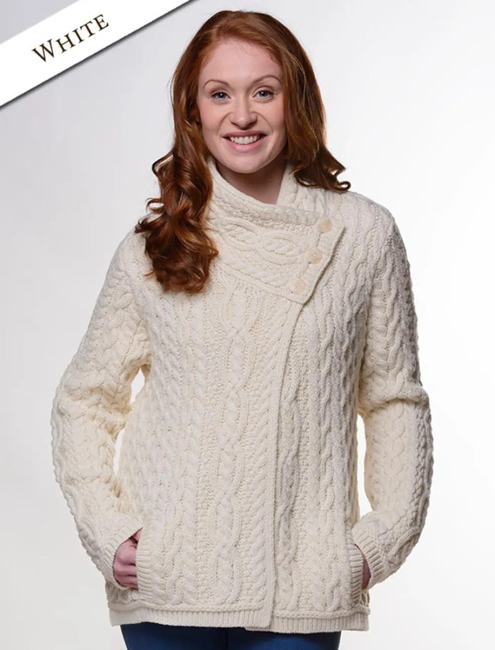 Glenaran Cardigans, Jackets & Coatigans^Aran Cable Crossover Neck Sweater