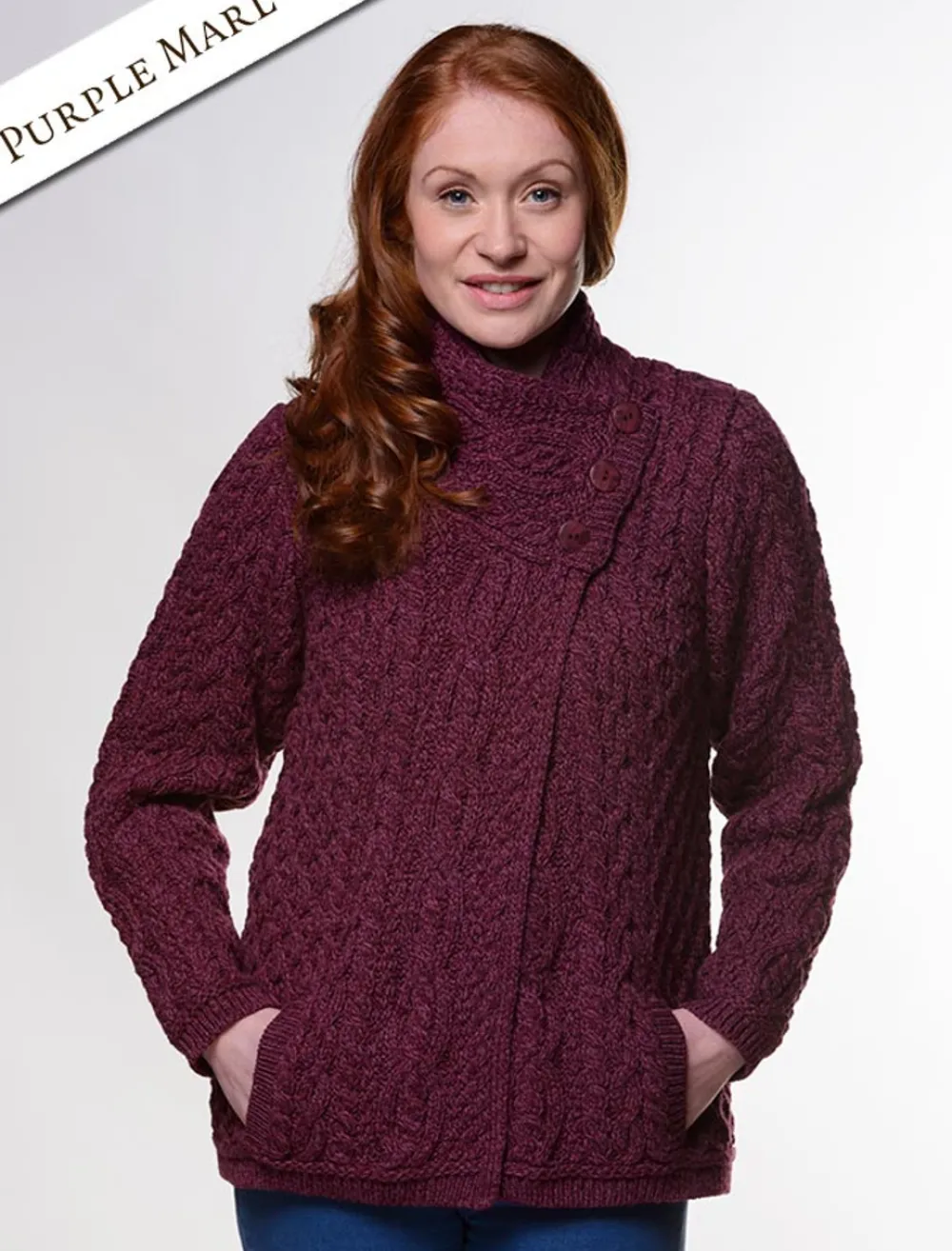 Glenaran Cardigans, Jackets & Coatigans^Aran Cable Crossover Neck Sweater