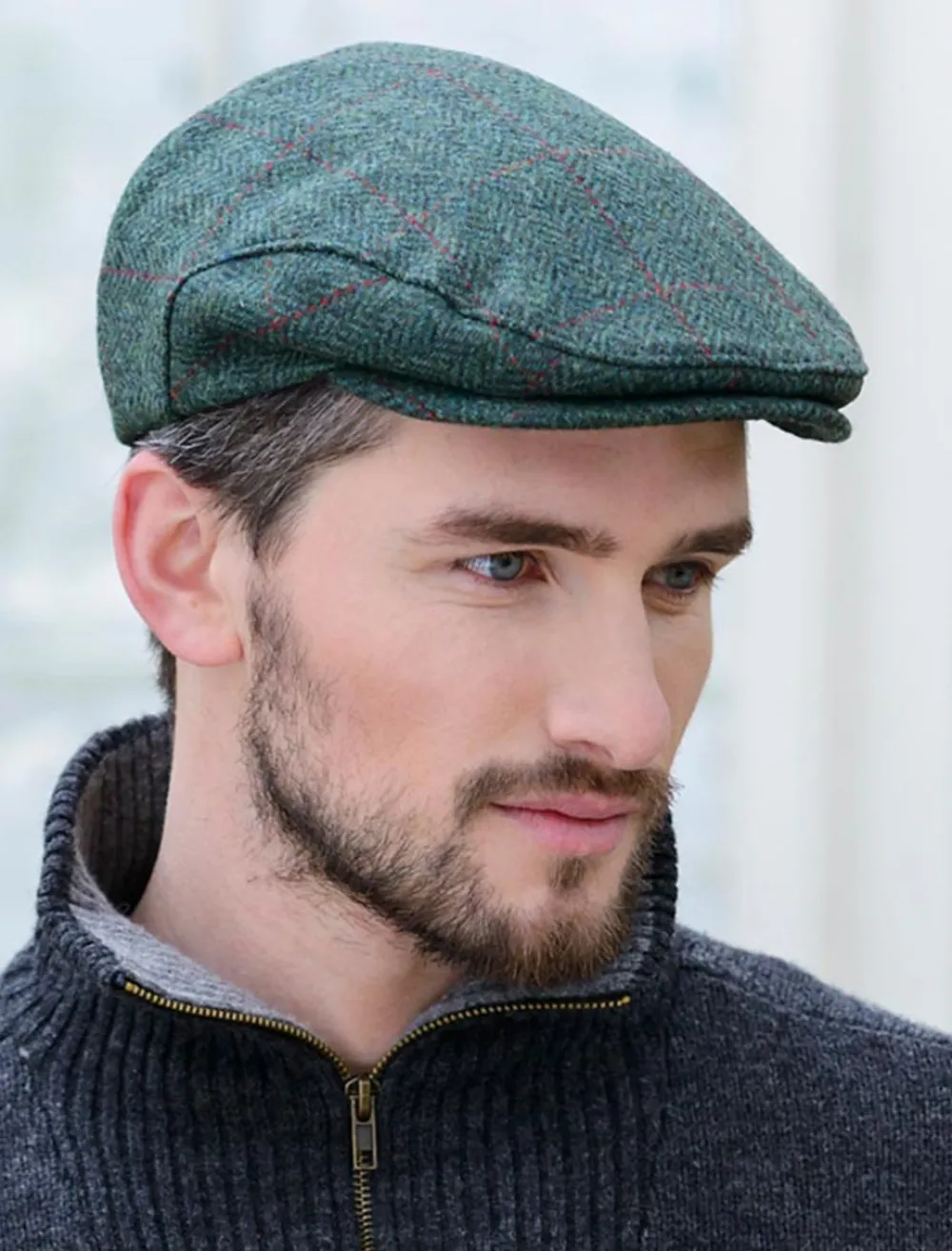 Glenaran Irish Flat Caps^Trinity Tweed Flat Cap - Green Plaid