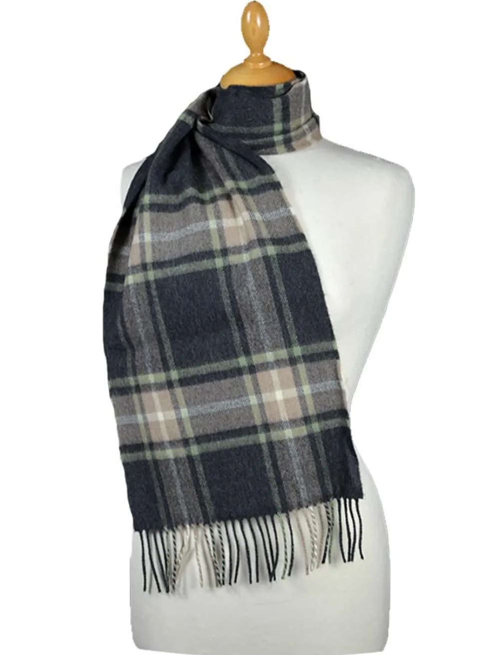 Glenaran Plaid & Tartan Scarves|Plaid & Tartan Scarves^Fine Merino Plaid Scarf - Charcoal Tan Green