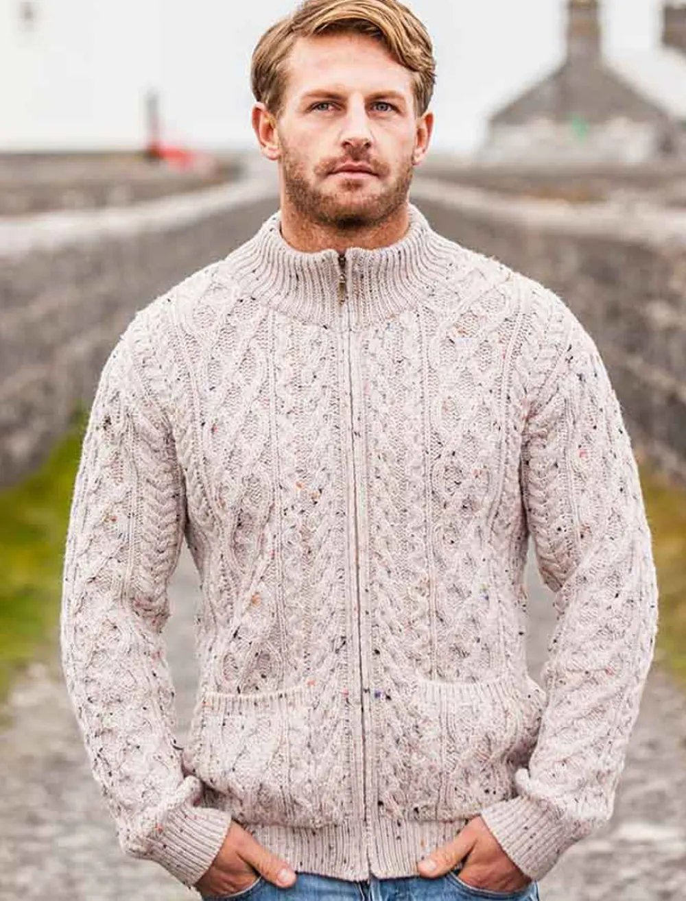 Glenaran Cardigans, Jackets & Coats^Diamond and Cable Knit Zip Cardigan with Pockets